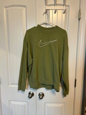 Nike Olive Crewneck Sweatshirt with White Swoosh